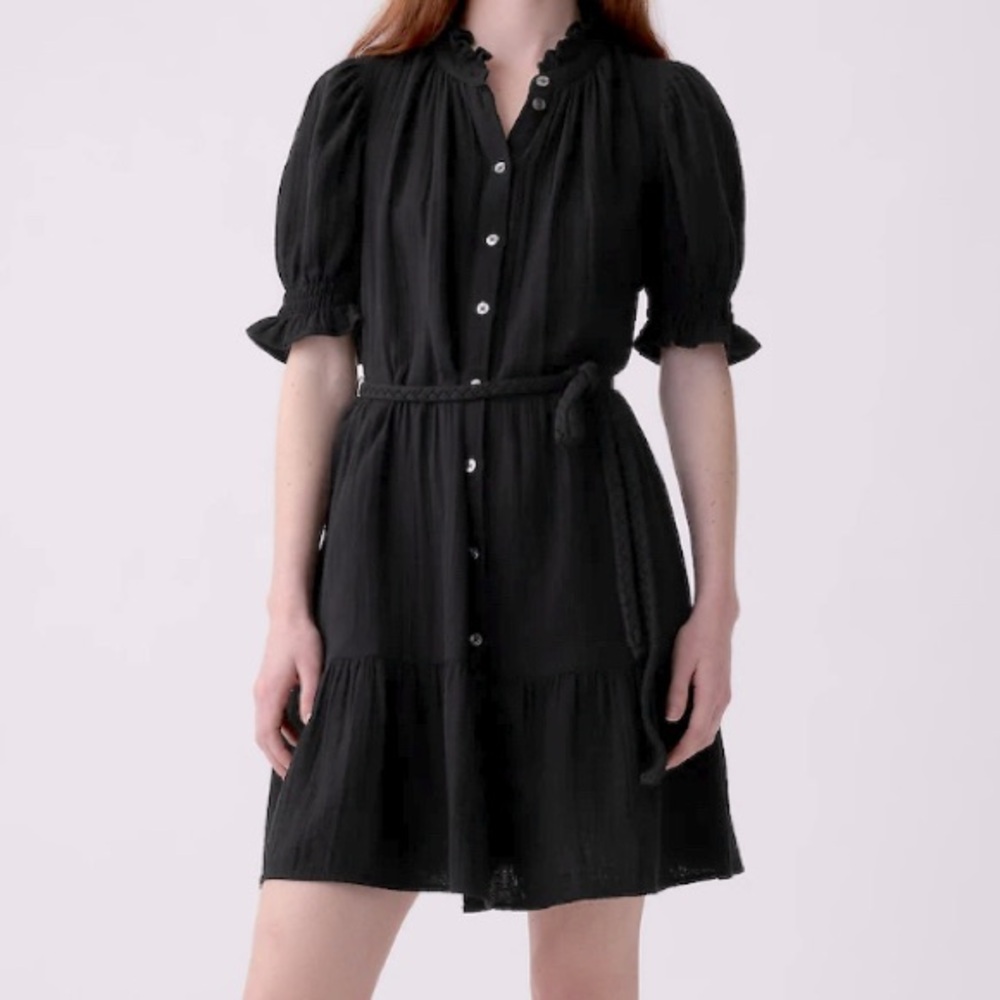 Gap Crinkle Gauze Mini Dress Black XL New Pockets puff sleeves